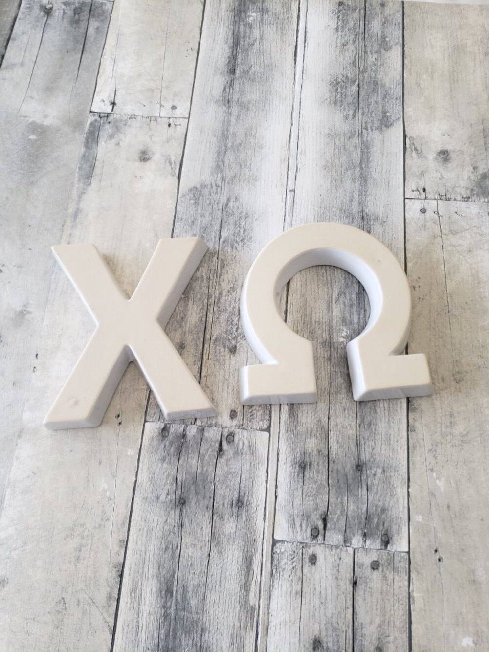 White Ceramic Greek Letters Chi and Omega - Picture 2 of 6